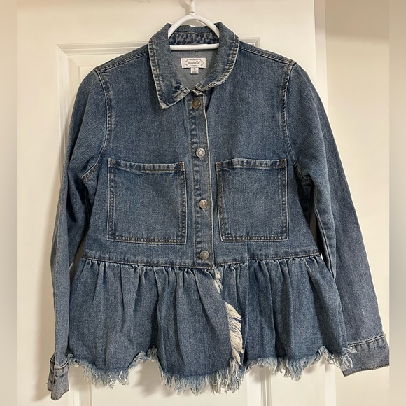 Peplum Raw Hem Denim Jacket - Picture 1 of 2